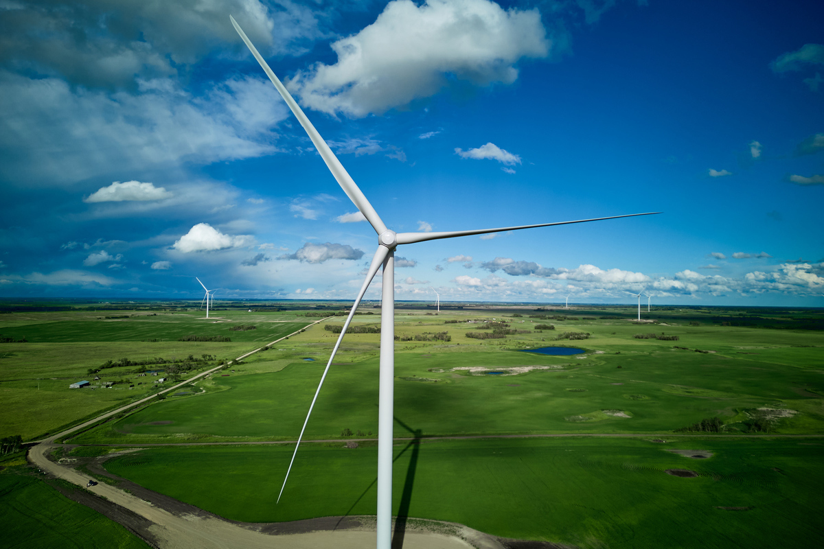 wind turbine at the cowessess-src wind-battery-solar site