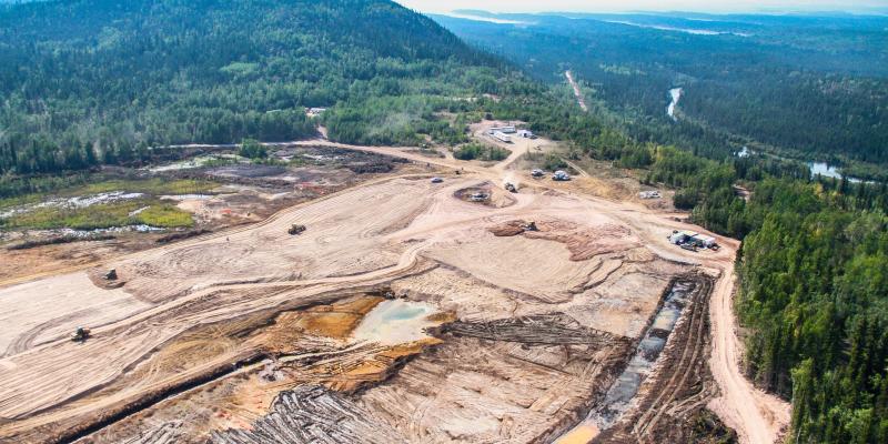 aerial view of construction work at abandoned mill site