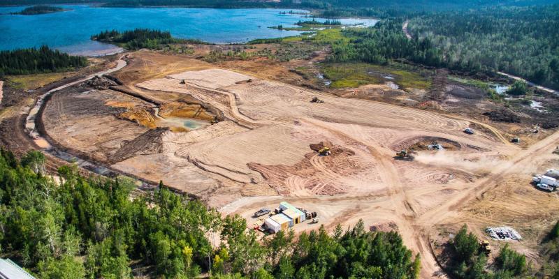 aerial view of construction work at abandoned mill site