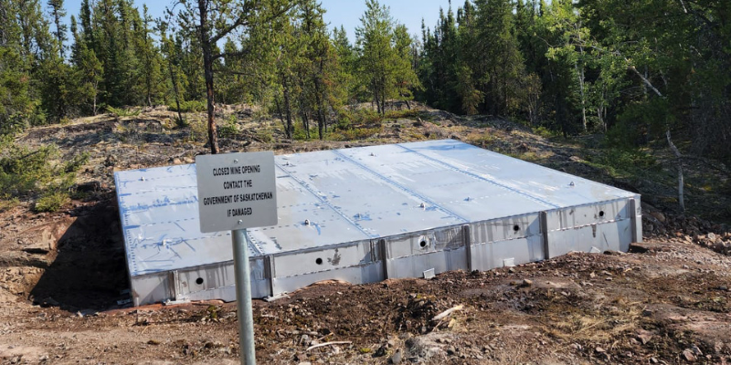 stainless steel cap covering mine shaft